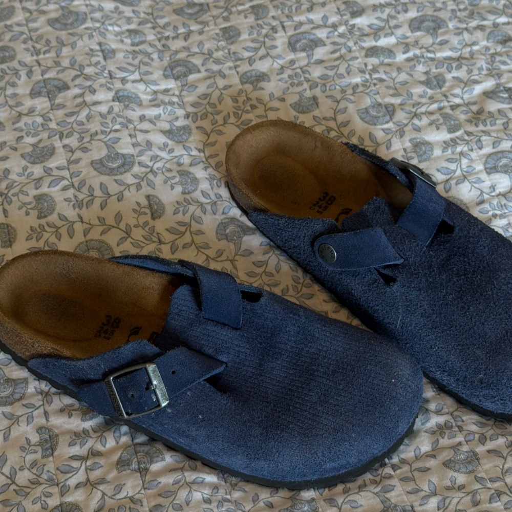 Birkenstock Navy Blue Suede Clogs